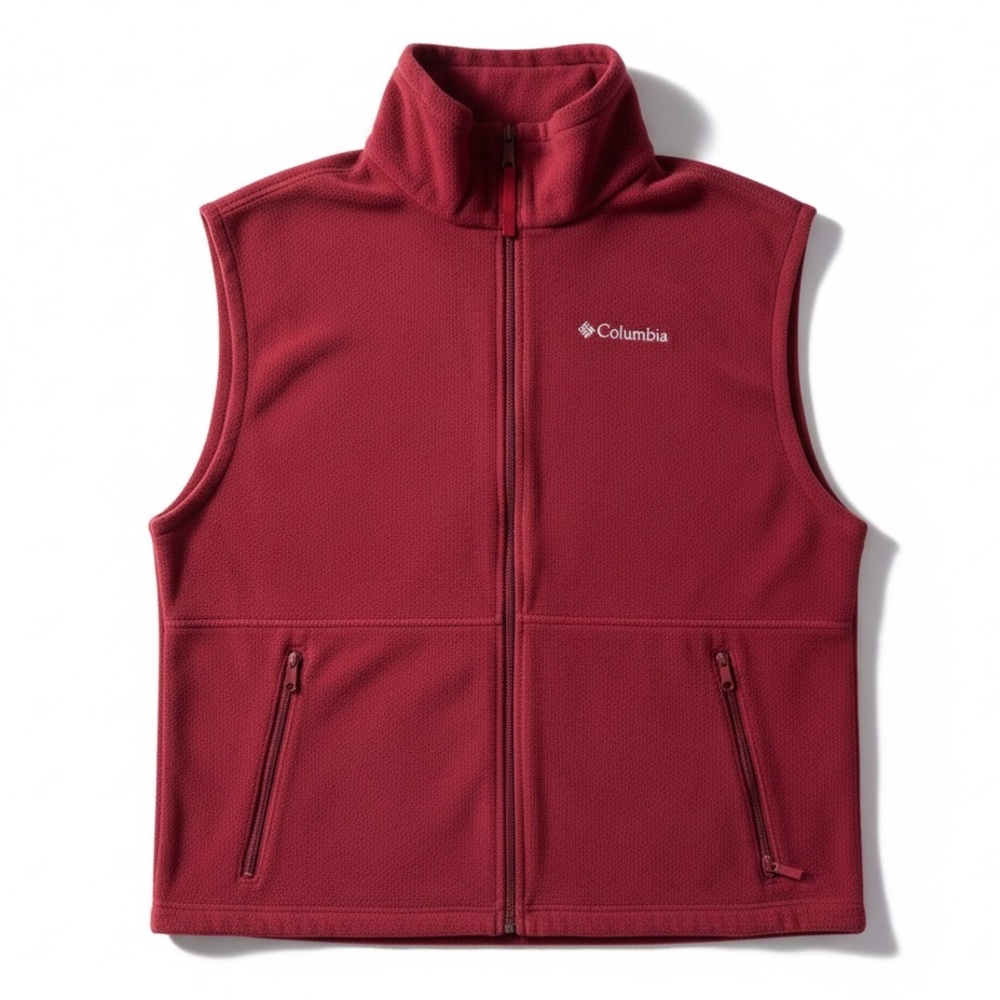 Columbia Red Fleece Vest Full Zip Outdoor Hiking Layer Lightweight Size Large